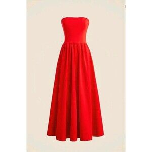 J.Crew Strapless Mixy Dress A-Line Red Maxi Summer CJ234 $98 Size XXSNWT